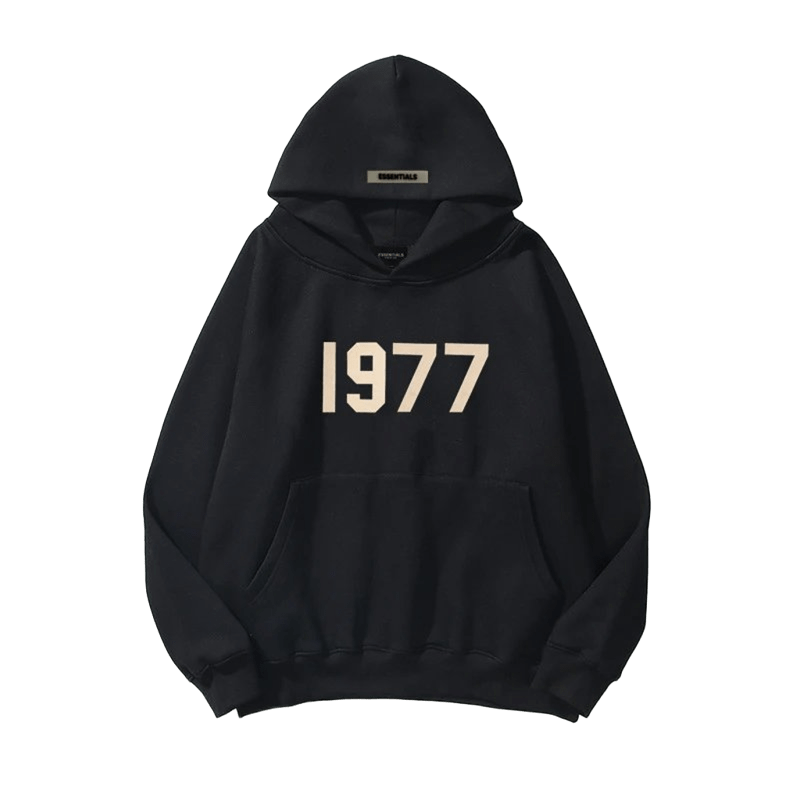 ESSENTIALS 1977 Black Hoodie Unisex Streetwear