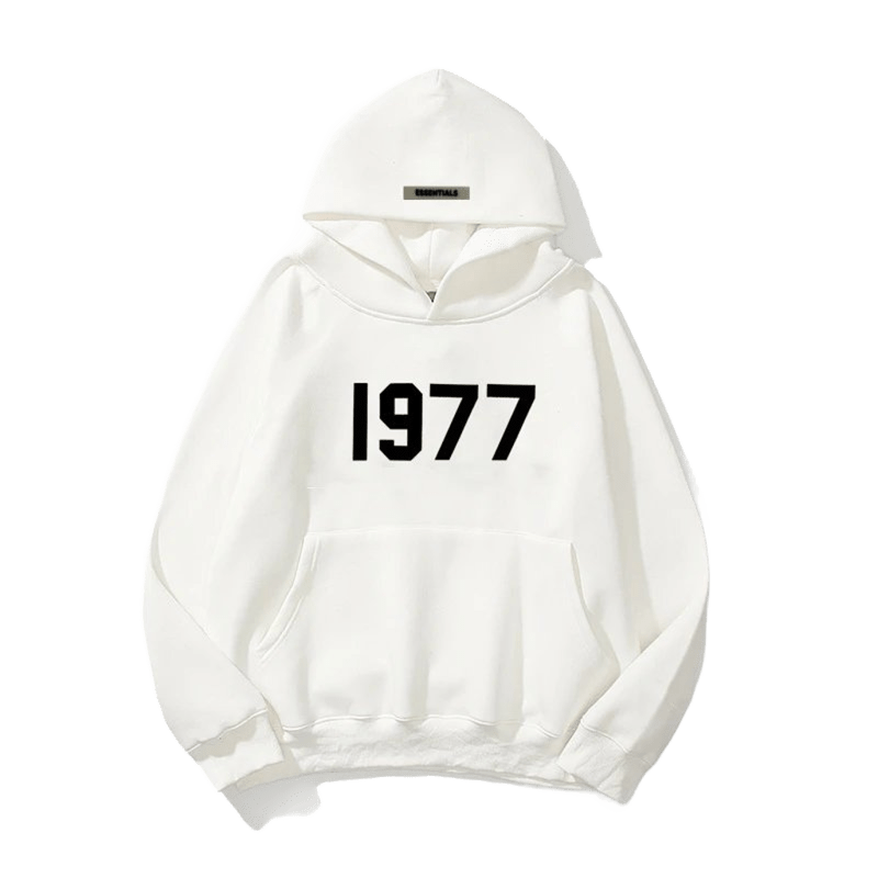 ESSENTIALS 1977 White Hoodie Unisex Cotton Streetwear