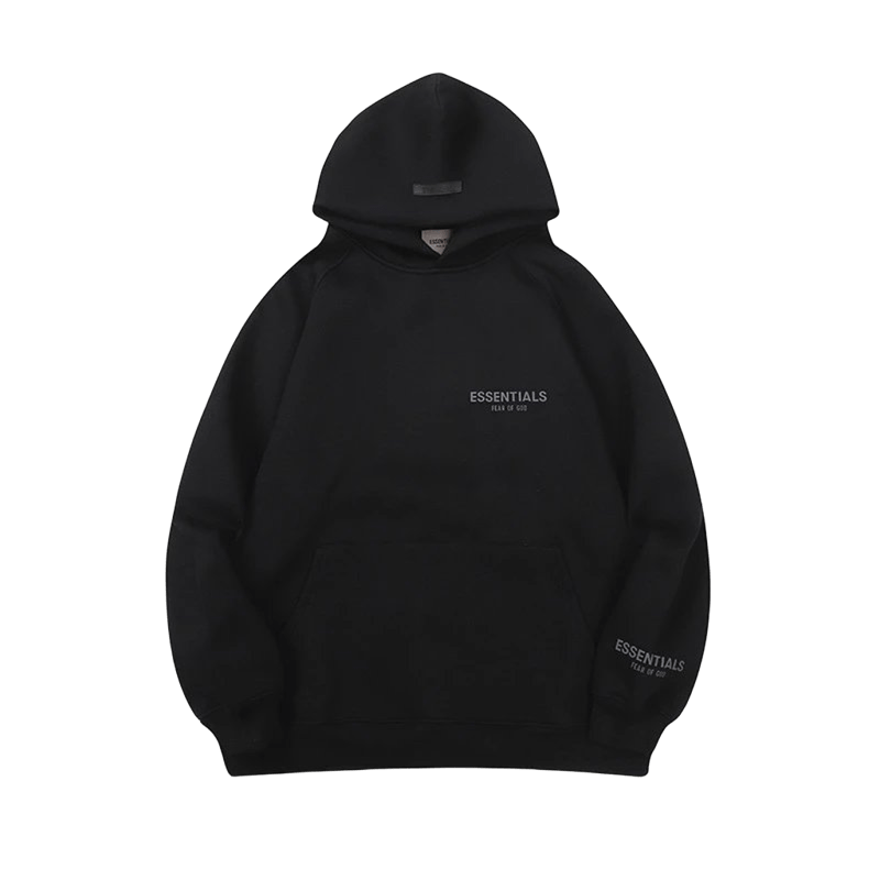 ESSENTIALS Black Hoodie: Cotton, Unisex Streetwear