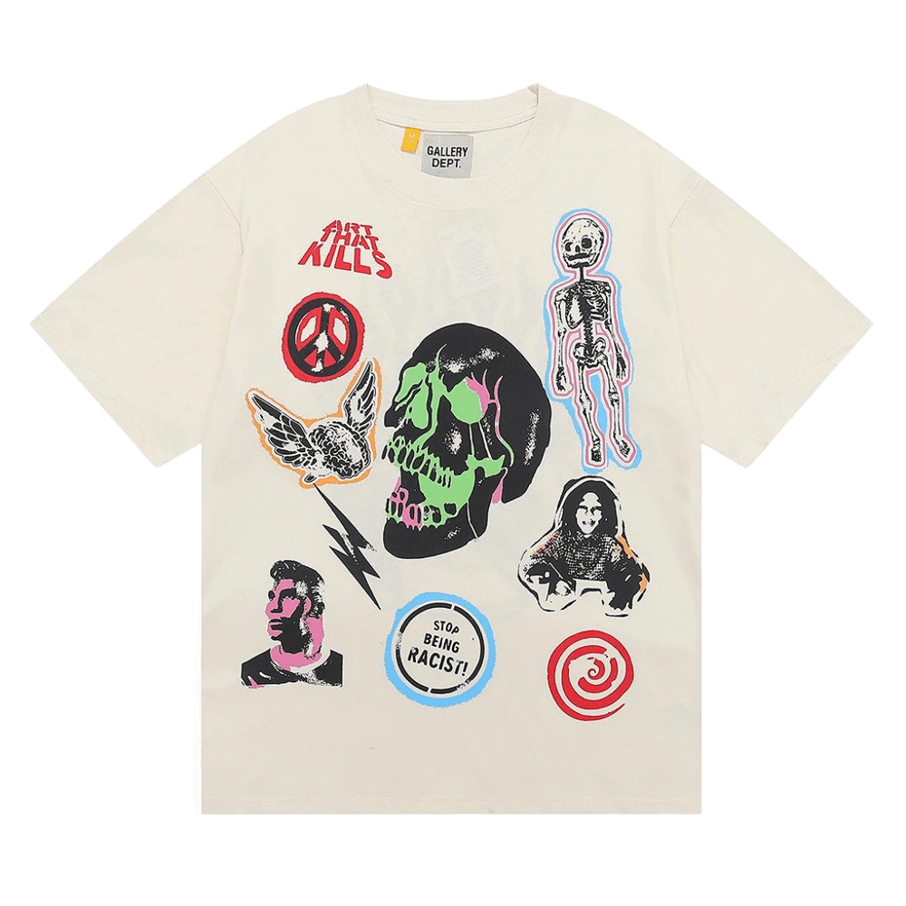 GALLERY DEPT. Beige Cotton Tee: Skull & Peace Print