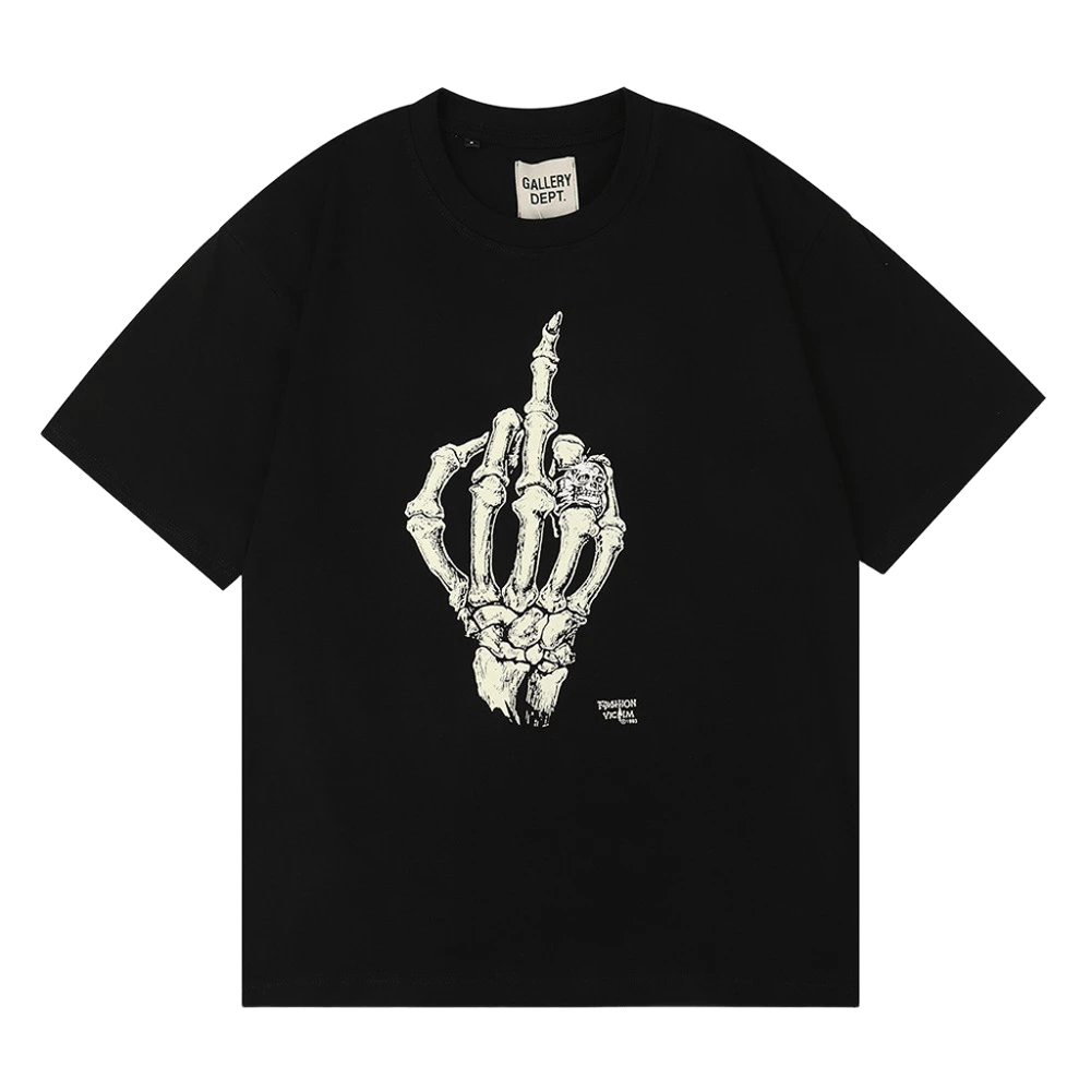 Gallery Dept. Black Cotton Tee: Skull Graphic Unisex Streetwear