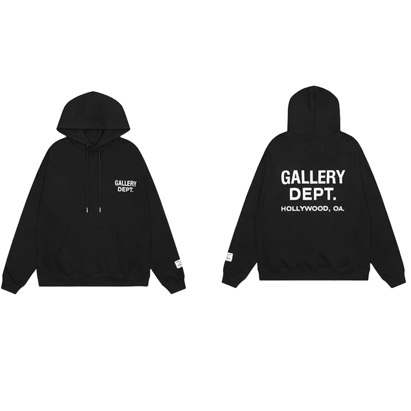 Gallery Dept. Black Hoodie: Cotton Streetwear w/ Logo