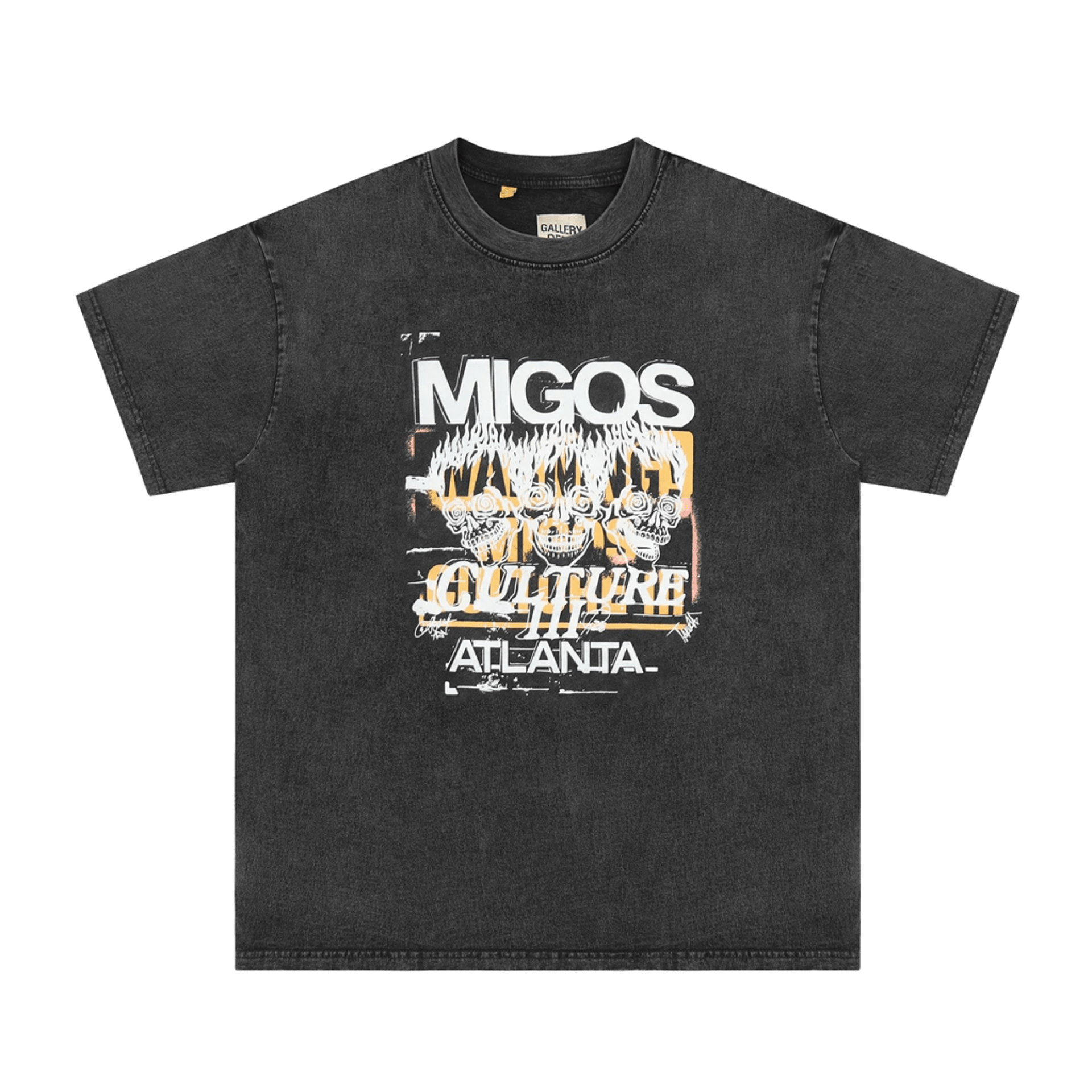 GALLERY DEPT. Migos Black Cotton Tee: Skull & Flame Graphic