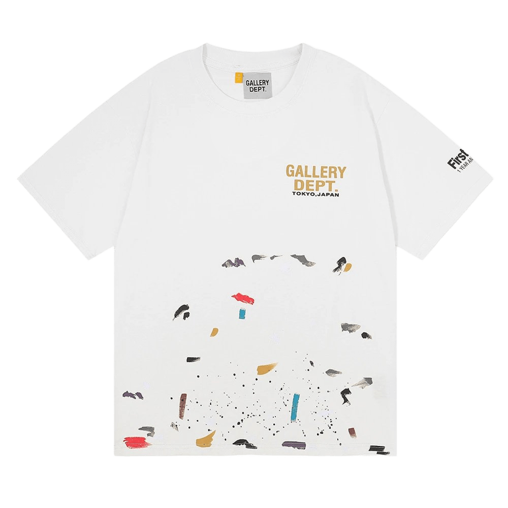 Gallery Dept. Paint Splatter Tee: Unisex White Cotton Streetwear