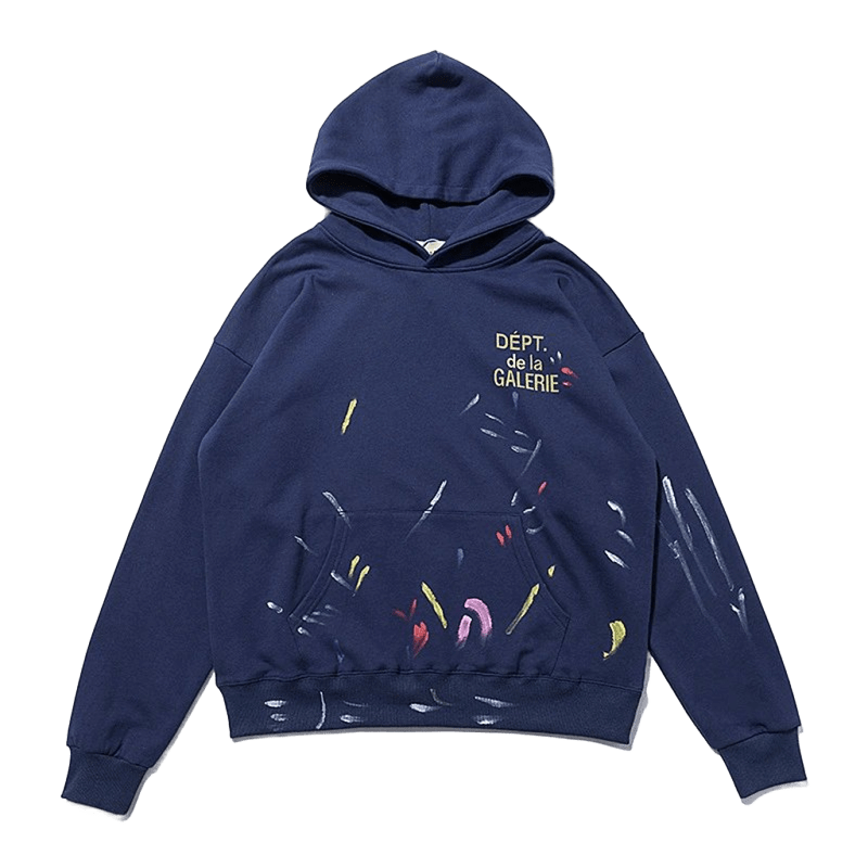 GALLERY DEPT. Retro Blue Hoodie: Graffiti Print Cotton Streetwear