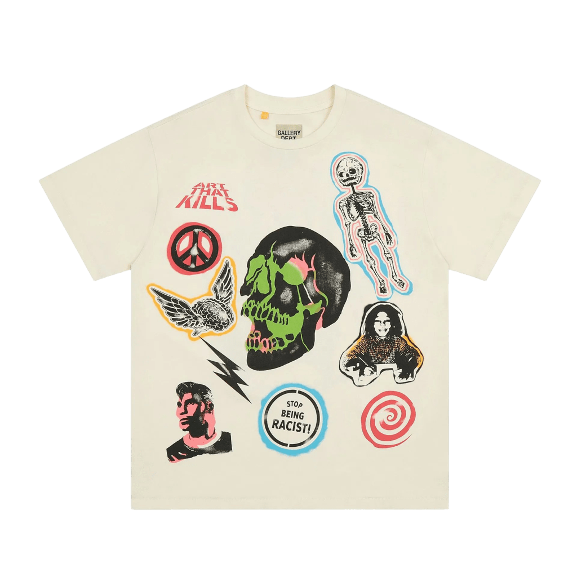 GALLERY DEPT. Unisex Cotton Tee: Skull & Peace Sign Graphic