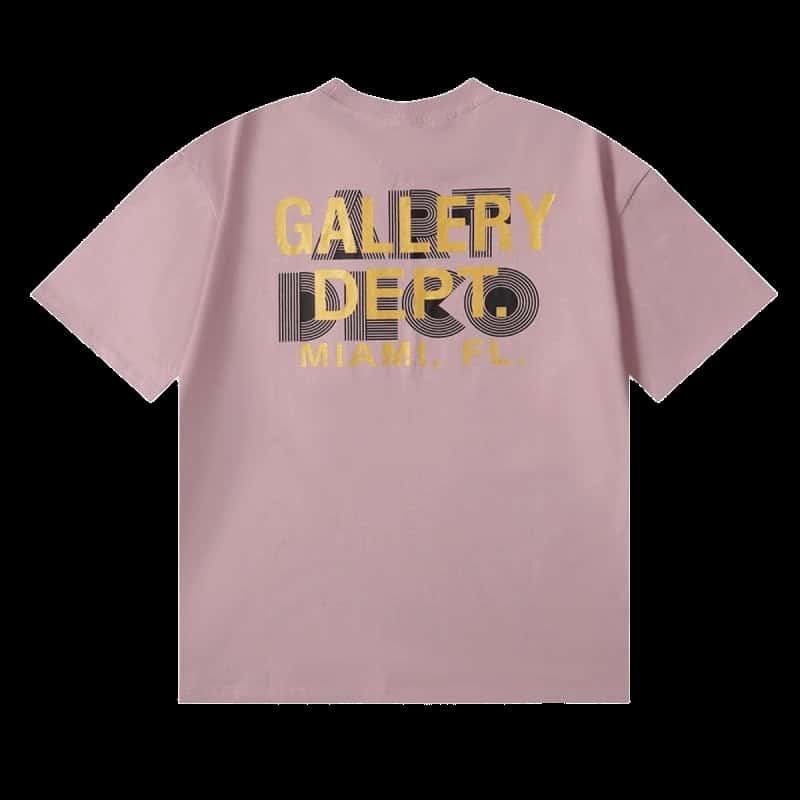 GALLERY DEPT. Unisex Pink Cotton T-shirt, Gold Miami Logo