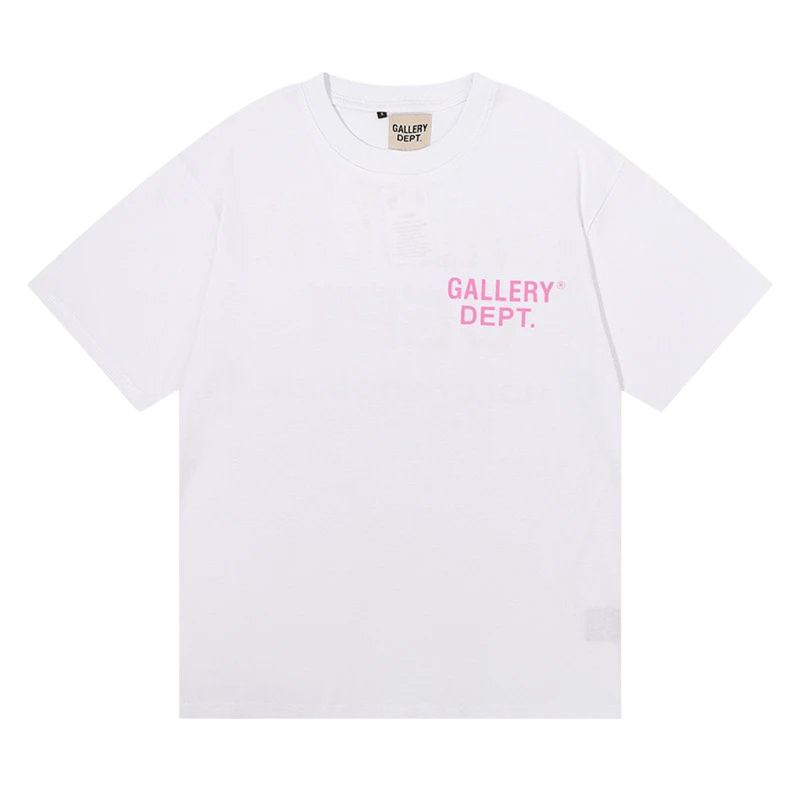 Gallery Dept. White Cotton T-Shirt: Unisex Streetwear w/ Pink Logo