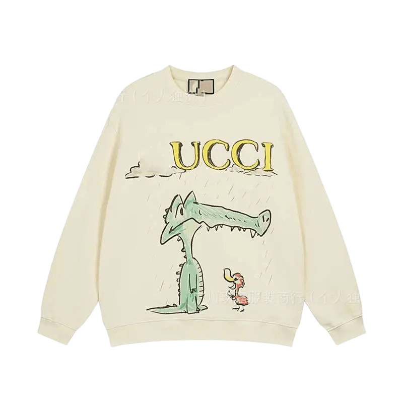 Gucci Beige Cartoon Hoodie: Unisex Casual Fashion