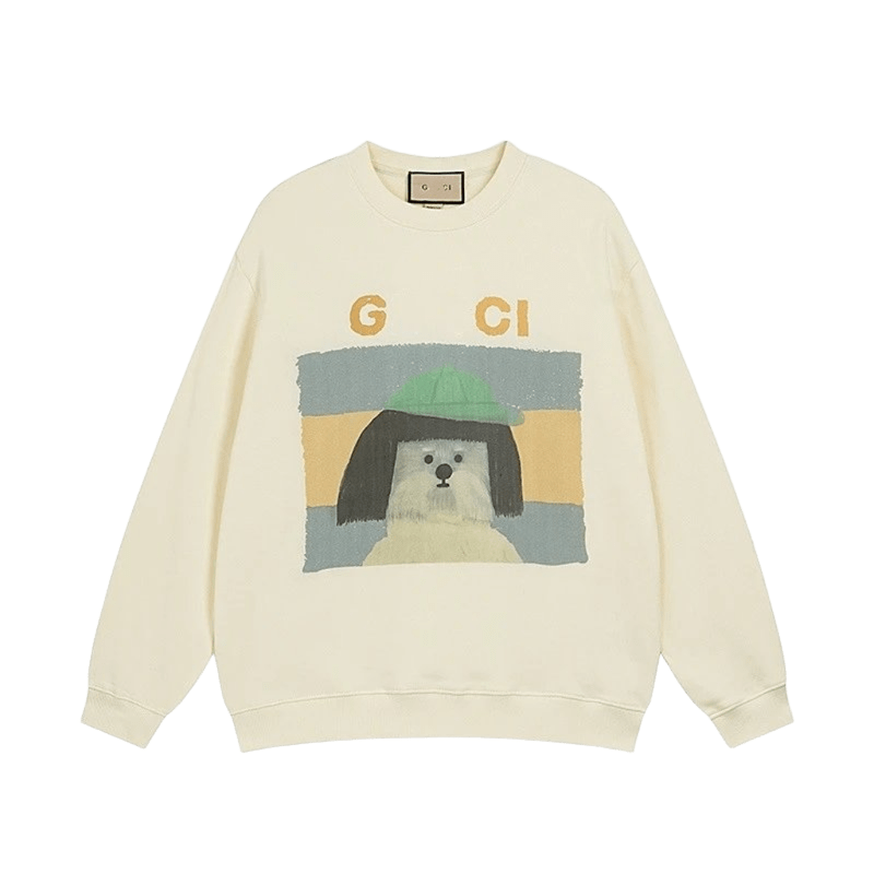 Gucci Beige Cotton Cartoon Puppy Sweatshirt: Unisex