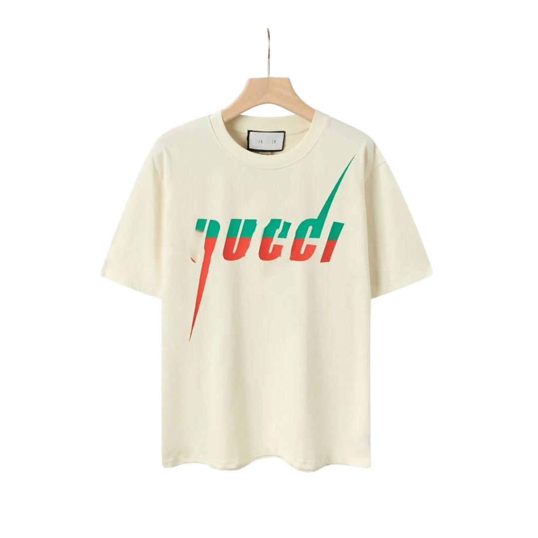 Gucci Beige Cotton Tee: Unisex Classic Logo & Lightning