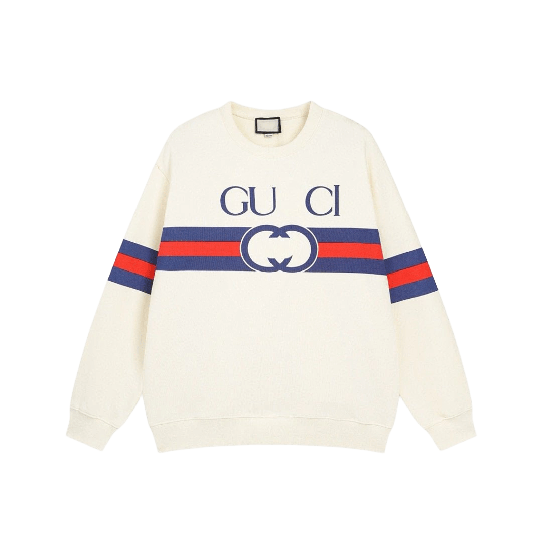 Gucci Beige GG Logo Sweatshirt: Retro Unisex Cotton