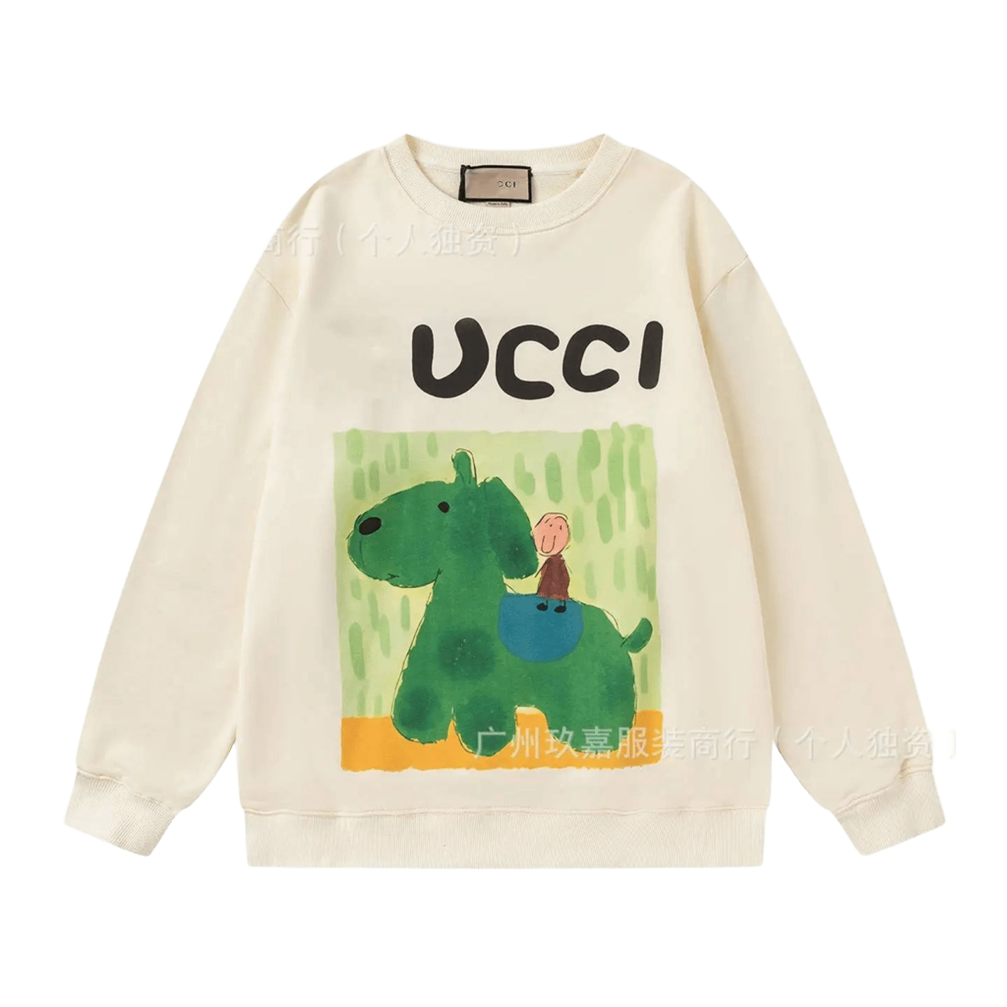 Gucci Beige Hoodie: Cartoon Print, Unisex, Comfy Cotton