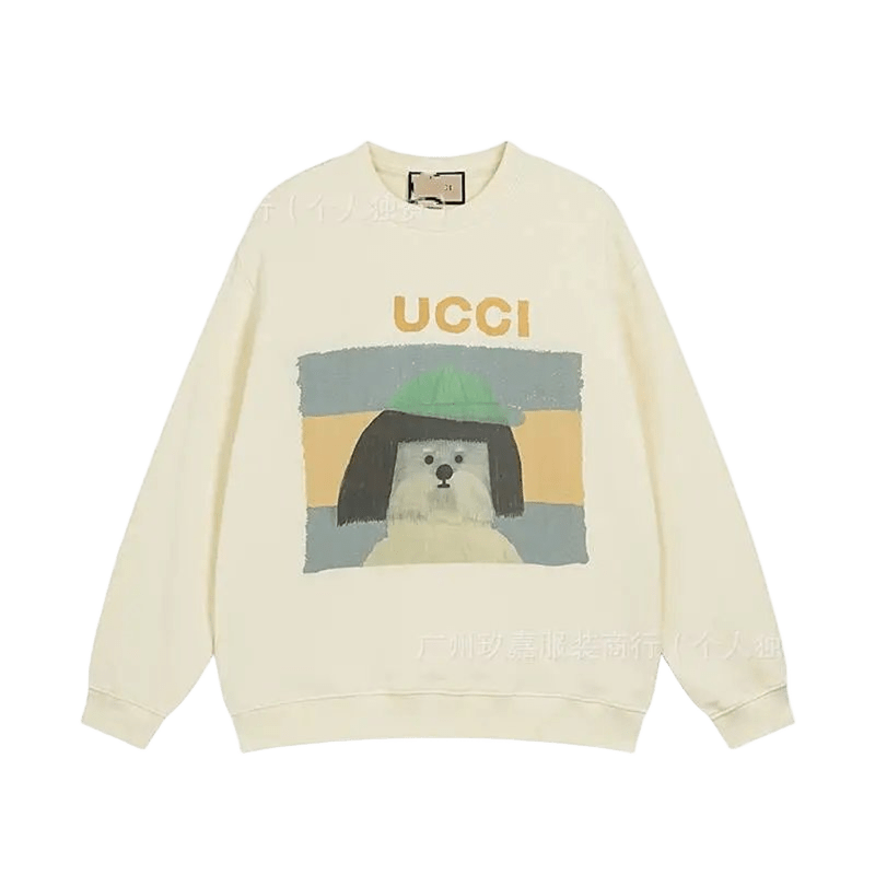 Gucci Beige Hoodie: Cozy Cotton, Cute Pet Print, Unisex