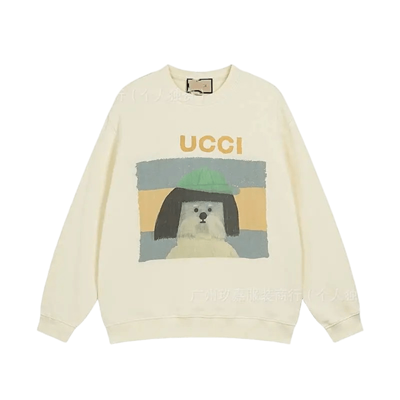 Gucci Beige Hoodie: Cozy Unisex Pullover with Dog Print