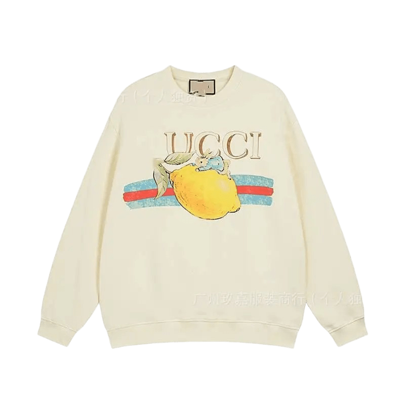 Gucci Beige Lemon Print Sweatshirt: Retro Unisex Fashion