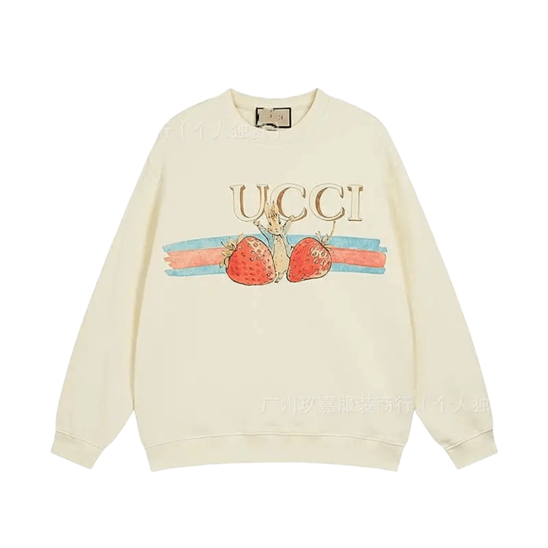 Gucci Beige Strawberry Print Unisex Cartoon Sweatshirt