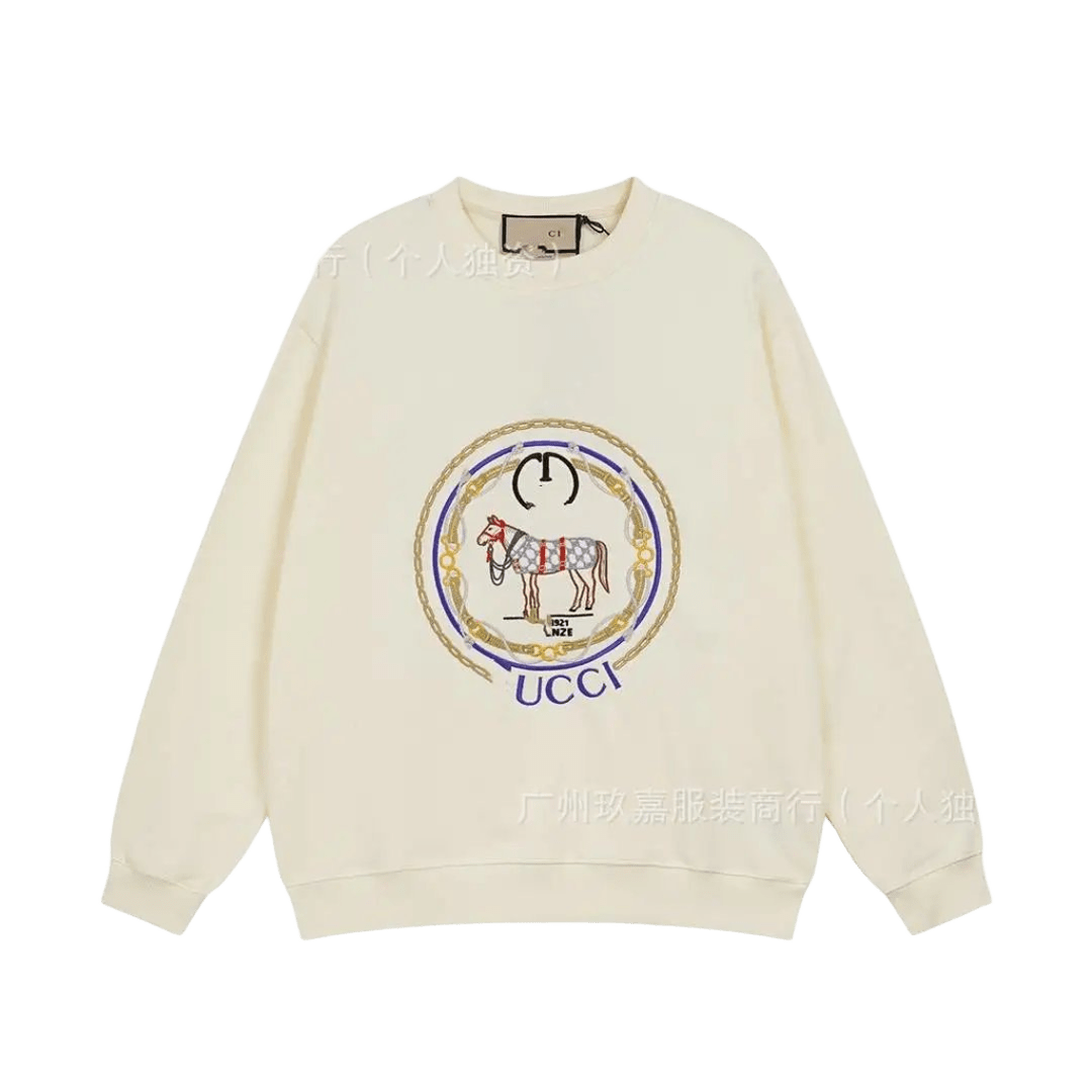 Gucci Beige Unisex Sweatshirt: Iconic Horse Motif & Logo