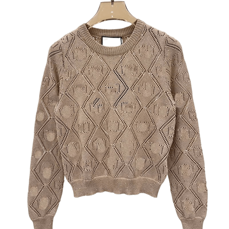 Gucci Beige Wool Sweater: Diamond Cut-Outs, GG Motif