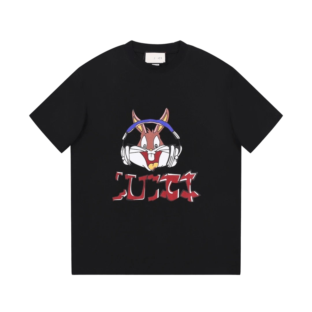 Gucci Black Cotton Bunny Print T-Shirt: Unisex Casual Wear