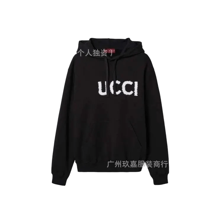Gucci Black Cotton Hoodie: Classic Warm Logo Streetwear