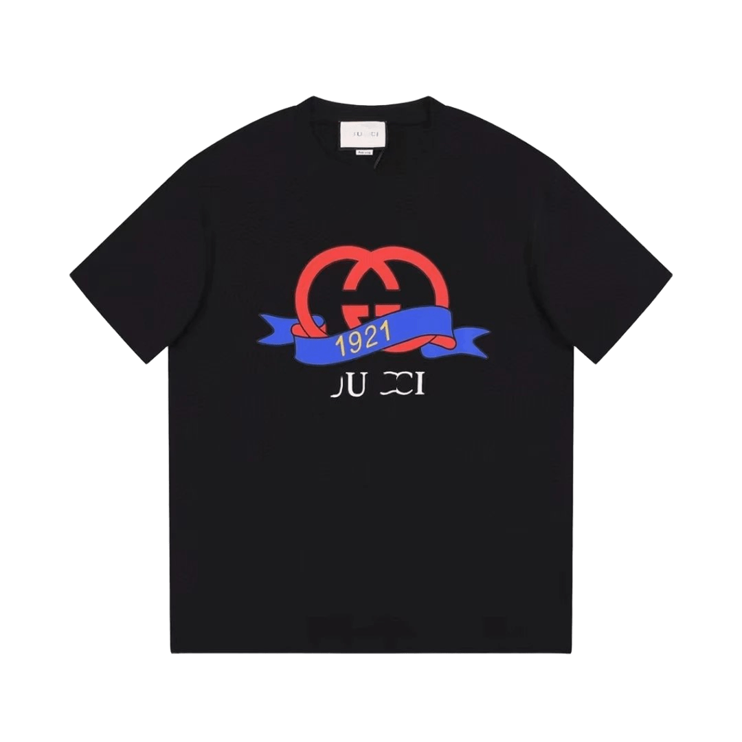 Gucci Black Cotton T-Shirt with GG Logo & 1921
