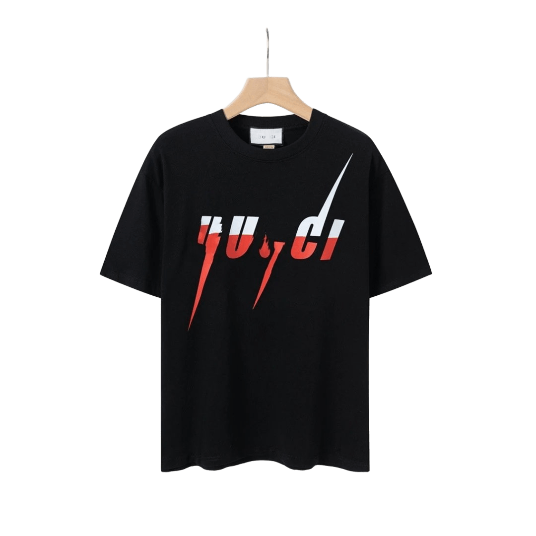 Gucci Black Lightning Logo Cotton T-Shirt, Unisex