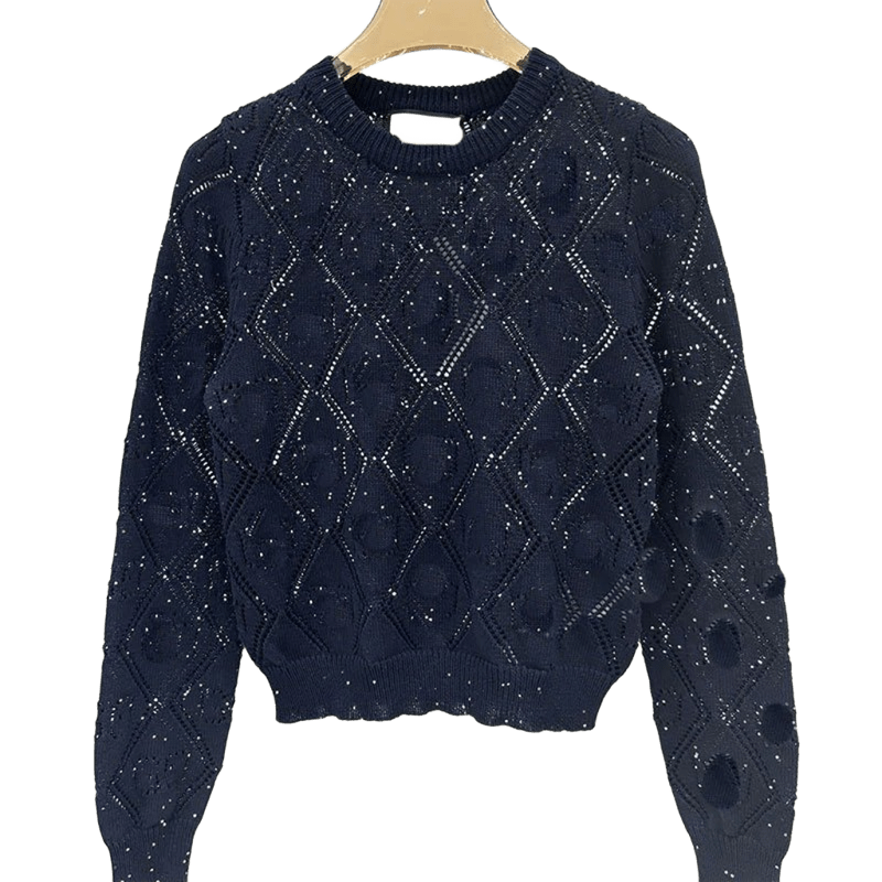 Gucci Blue Diamond-Knit Wool Blend Sweater for Women