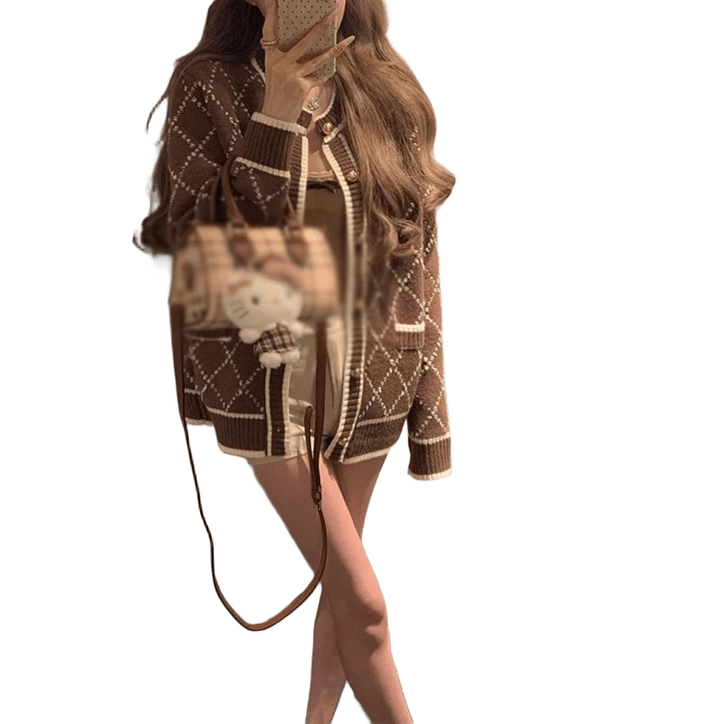 Gucci Brown Diamond Knit Cardigan | Women's Vintage Wool