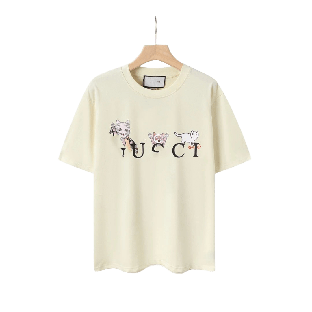 Gucci Cat Print T-Shirt: Cotton, Unisex, Chic Daily Wear