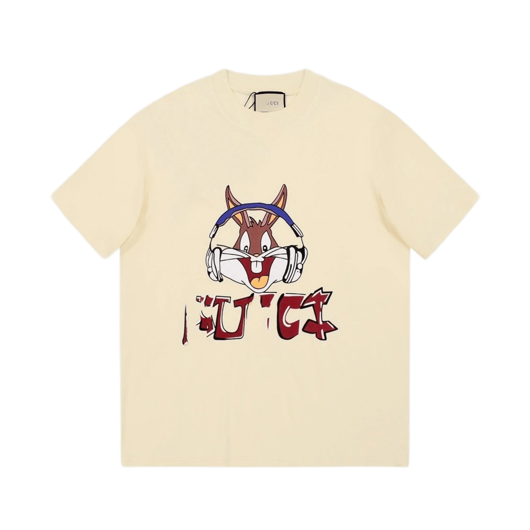 Gucci Cotton Rabbit Cartoon T-Shirt: Beige Unisex Tee