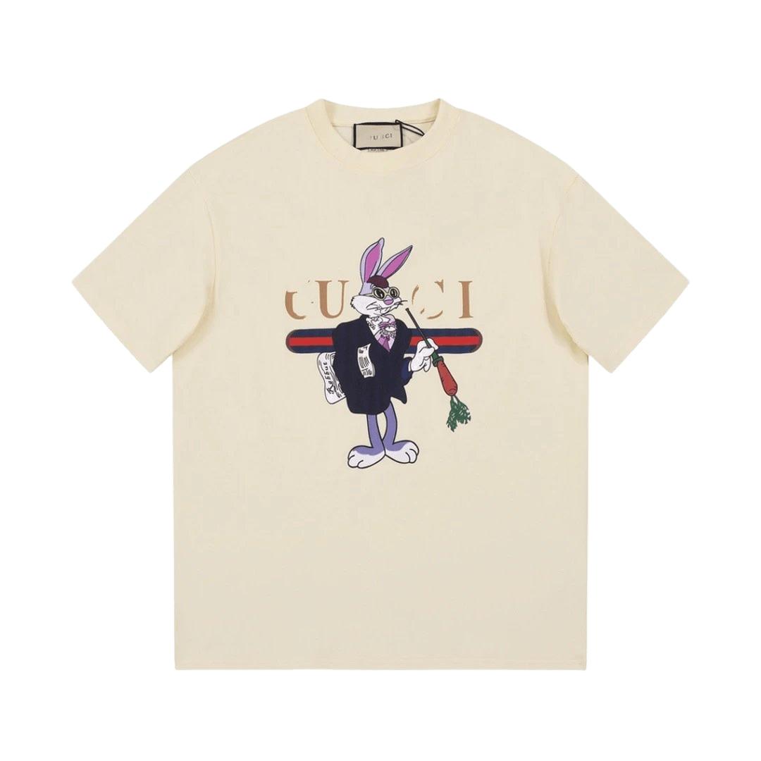 Gucci Cotton Rabbit Print T-Shirt: Beige, Unisex