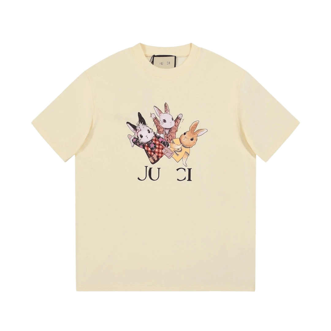 Gucci Cotton T-Shirt: Rabbit Print, Unisex, Light Yellow