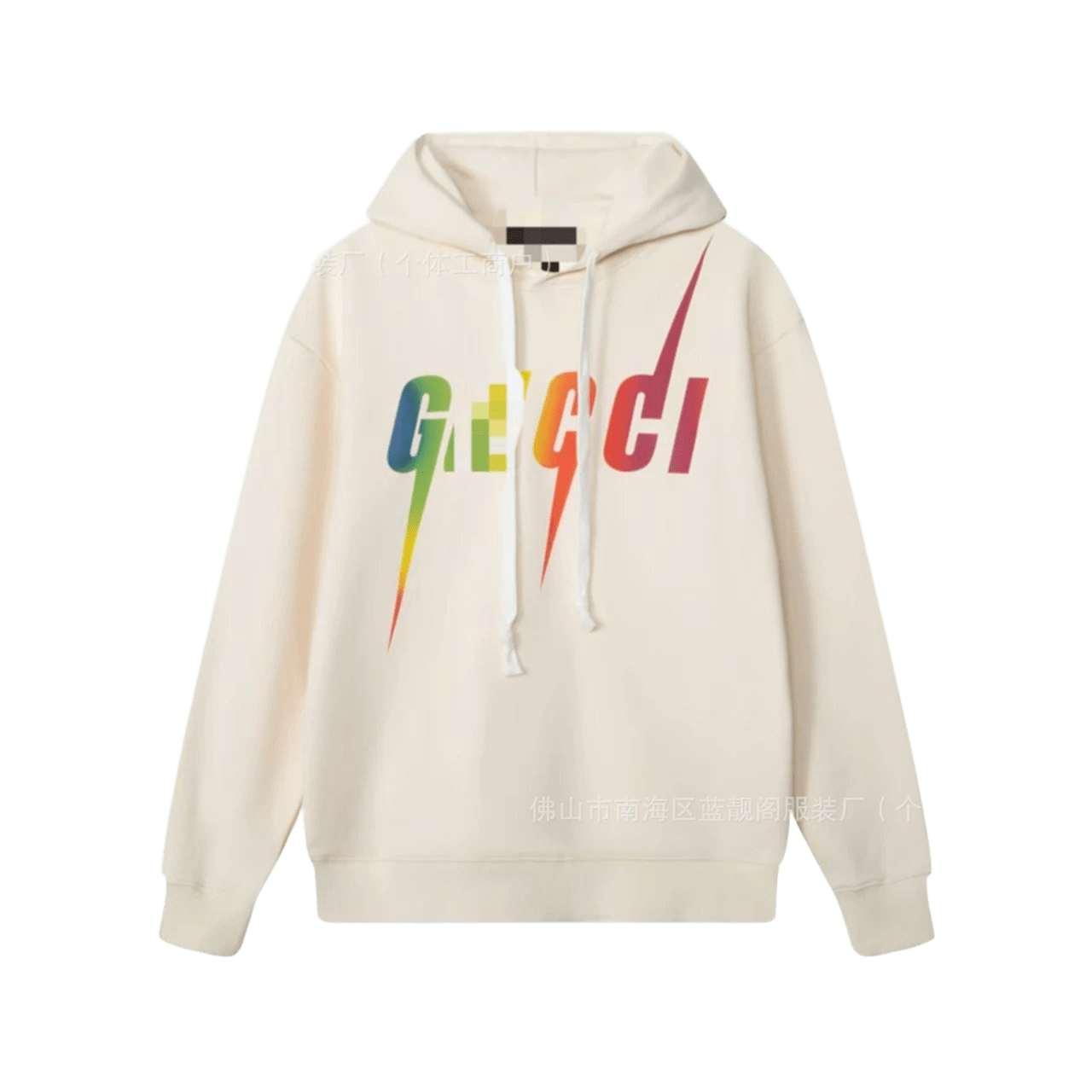 Gucci Cream Cotton Hoodie with Lightning Bolt Print