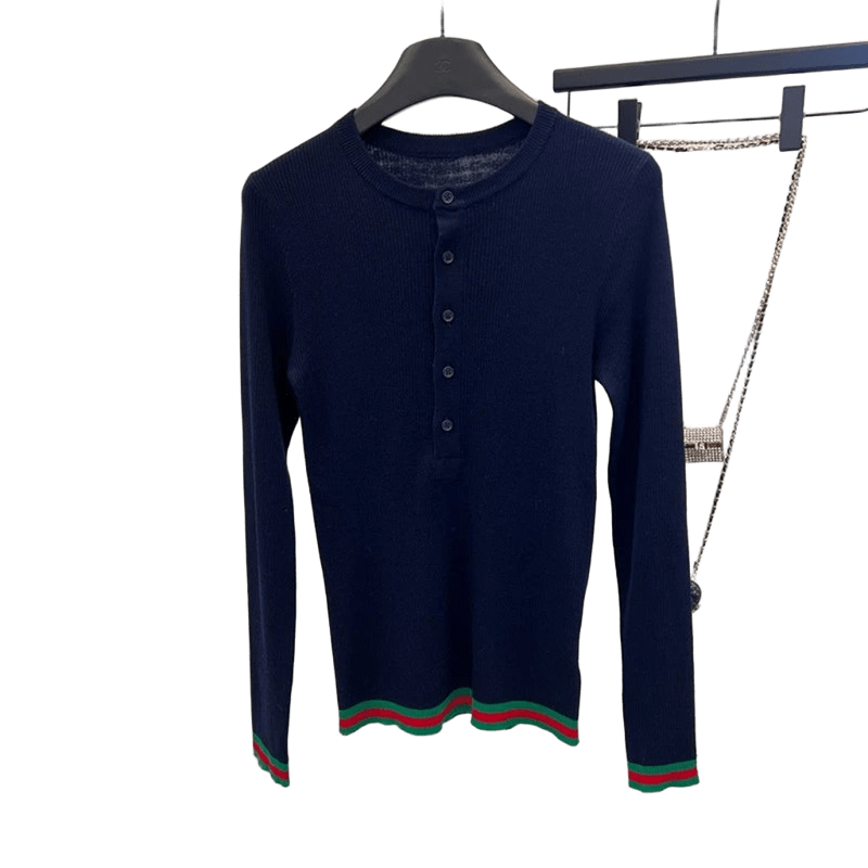 Gucci Deep Blue Henry Collar Knitwear: Unisex & Cozy