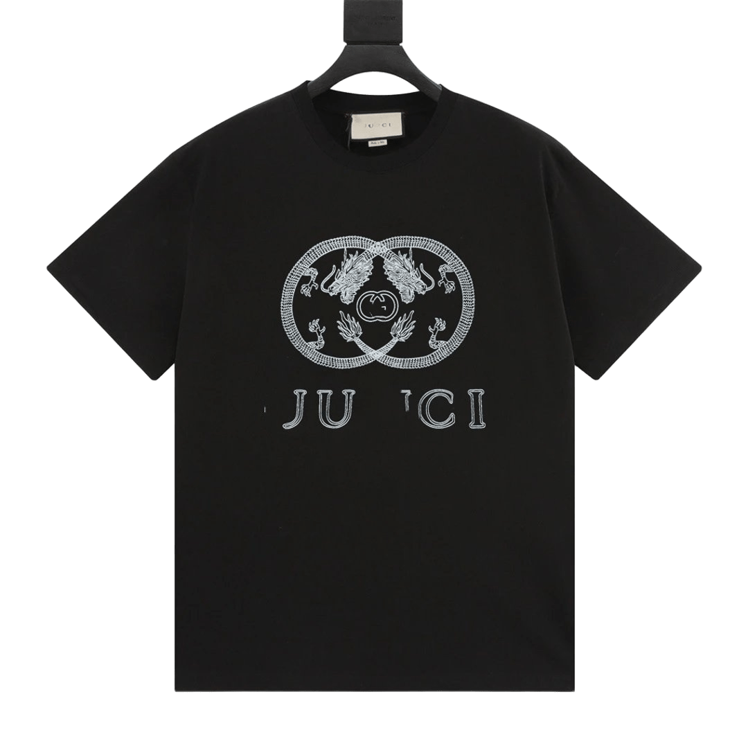 Gucci Dragon T-Shirt: Black Cotton, Embroidered, Unisex Streetwear