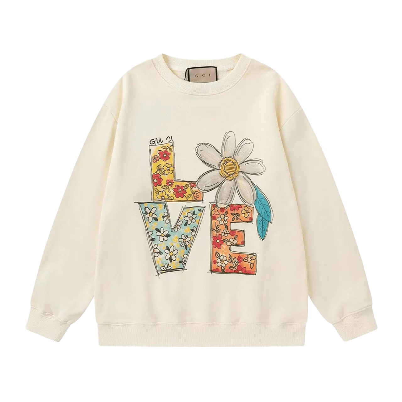 Gucci Floral Hoodie: Unisex Beige Love Design