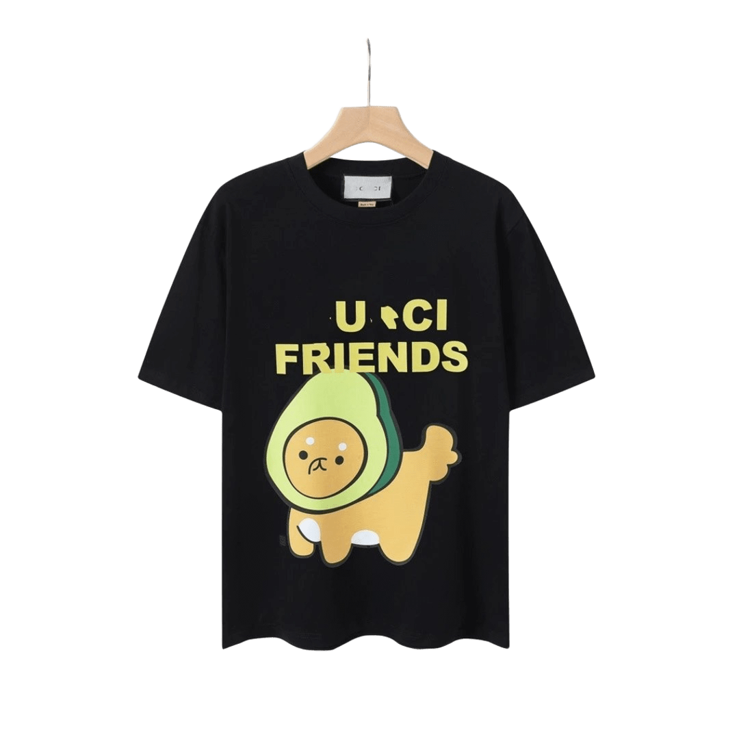 Gucci Friends Black Cotton Tee: Unisex Cartoon Print