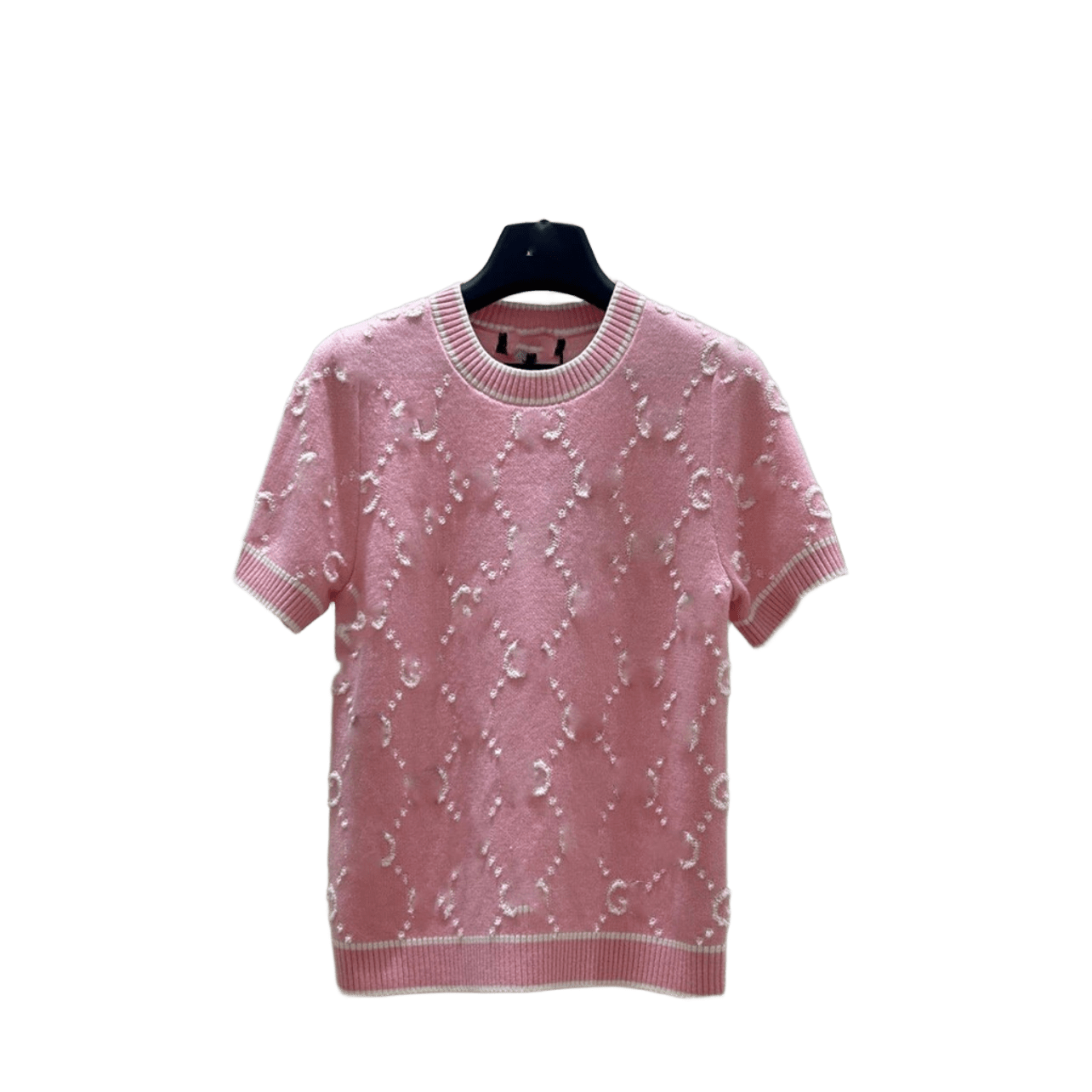 Gucci GG Pink Wool Knit Short Sleeve Top for Women