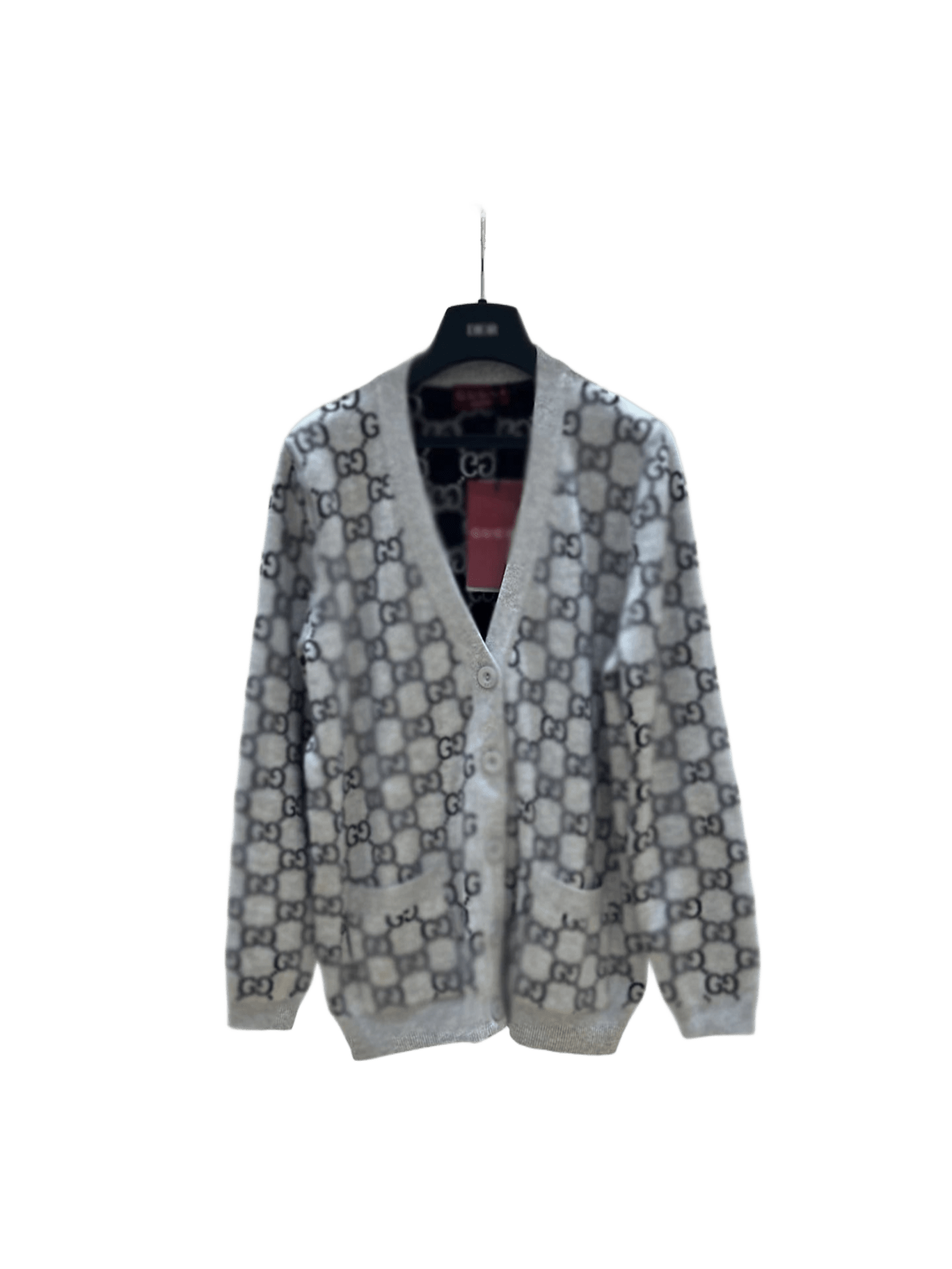 Gucci GG V-Neck Knit Sweater, Light Grey Unisex