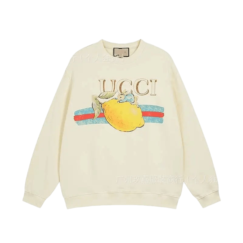 Gucci Lemon Hoodie: Unisex Off-White Embroidered Pullover