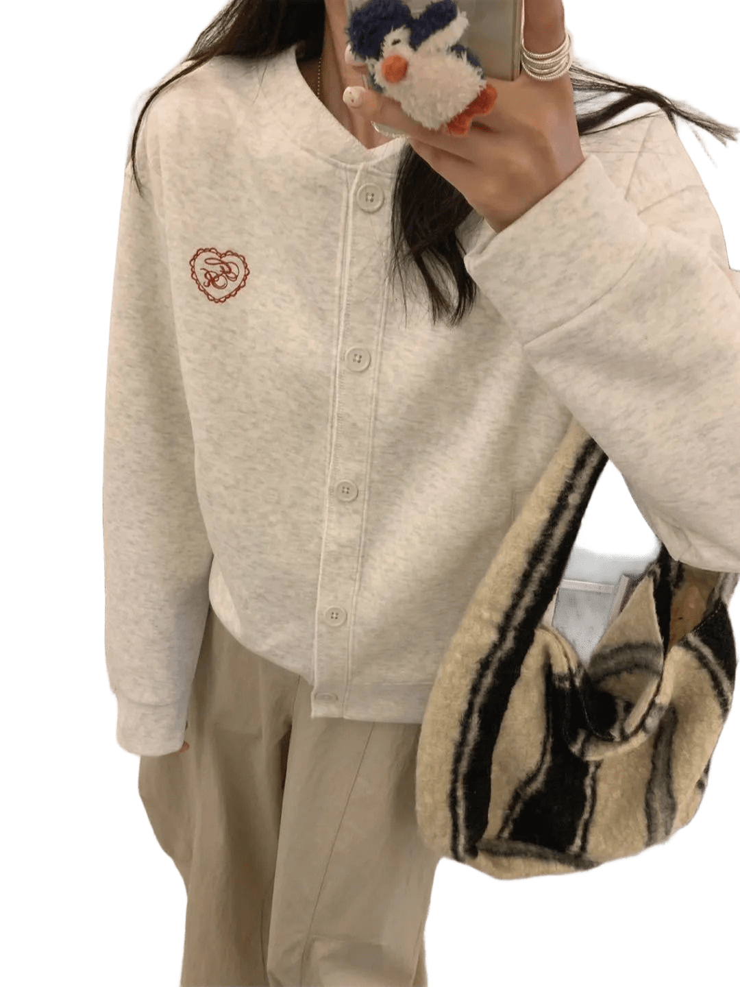 Gucci Light Gray Cotton Heart Embroidered Cardigan