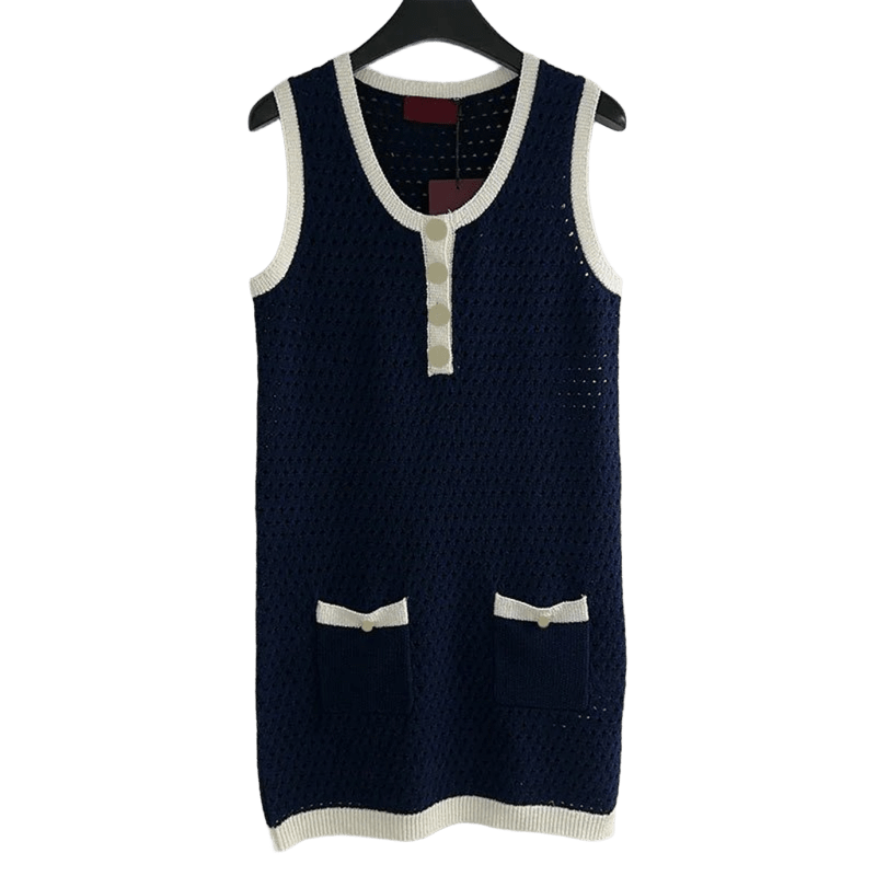 Gucci Navy Mesh Knit Vest Dress: Timeless & Elegant