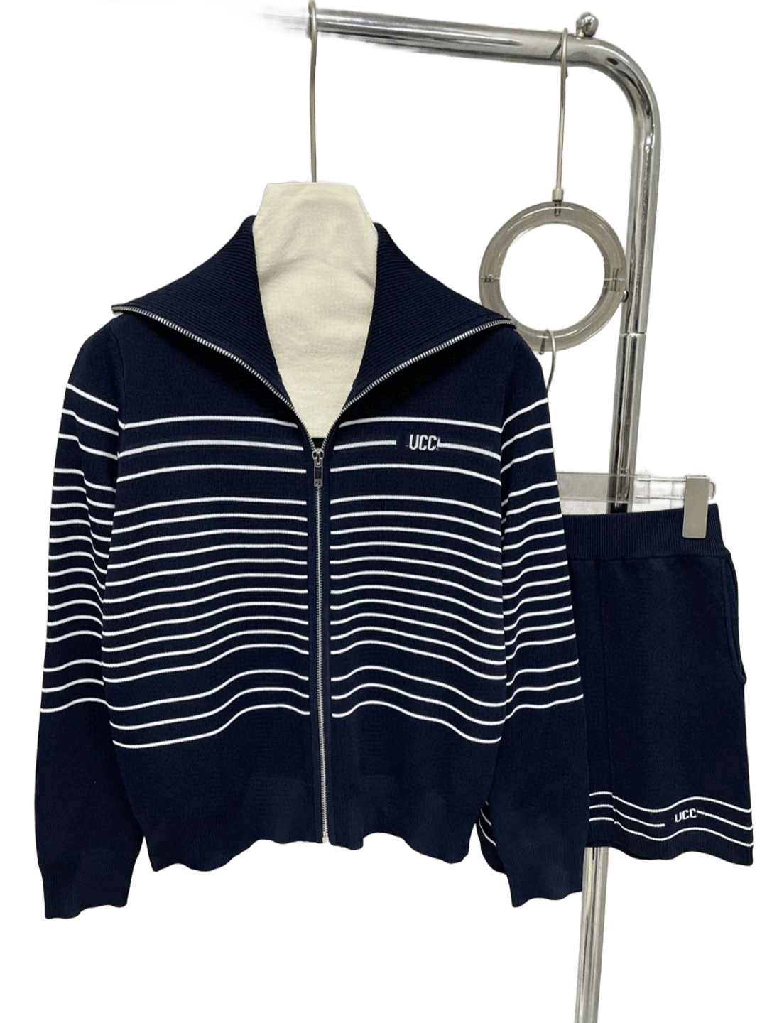 Gucci Navy Striped Knit Set: Unisex Vintage Zip-Front