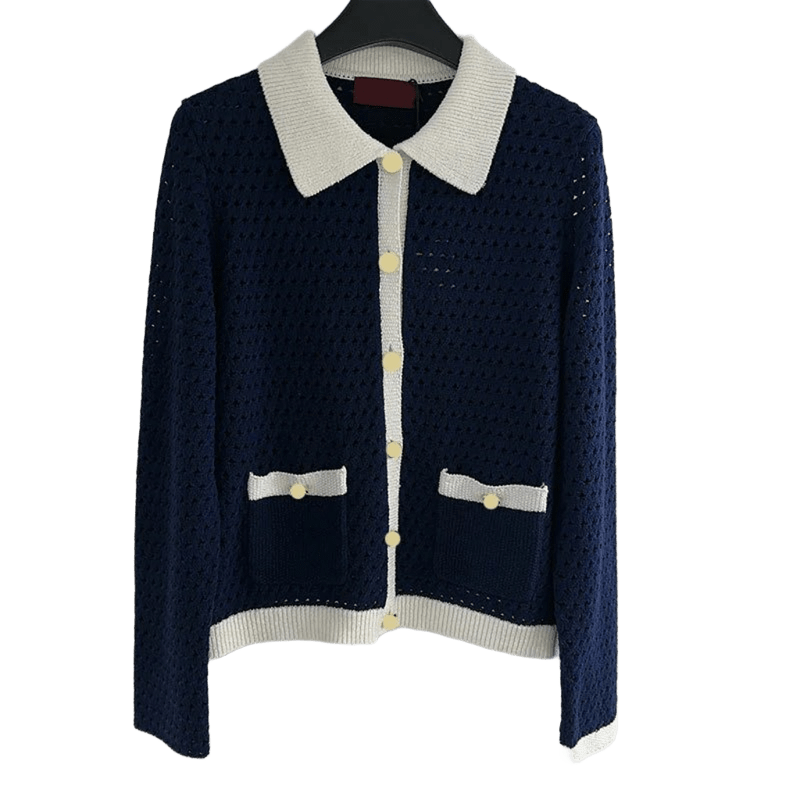 Gucci Navy Wool Blend Retro Cardigan for Women