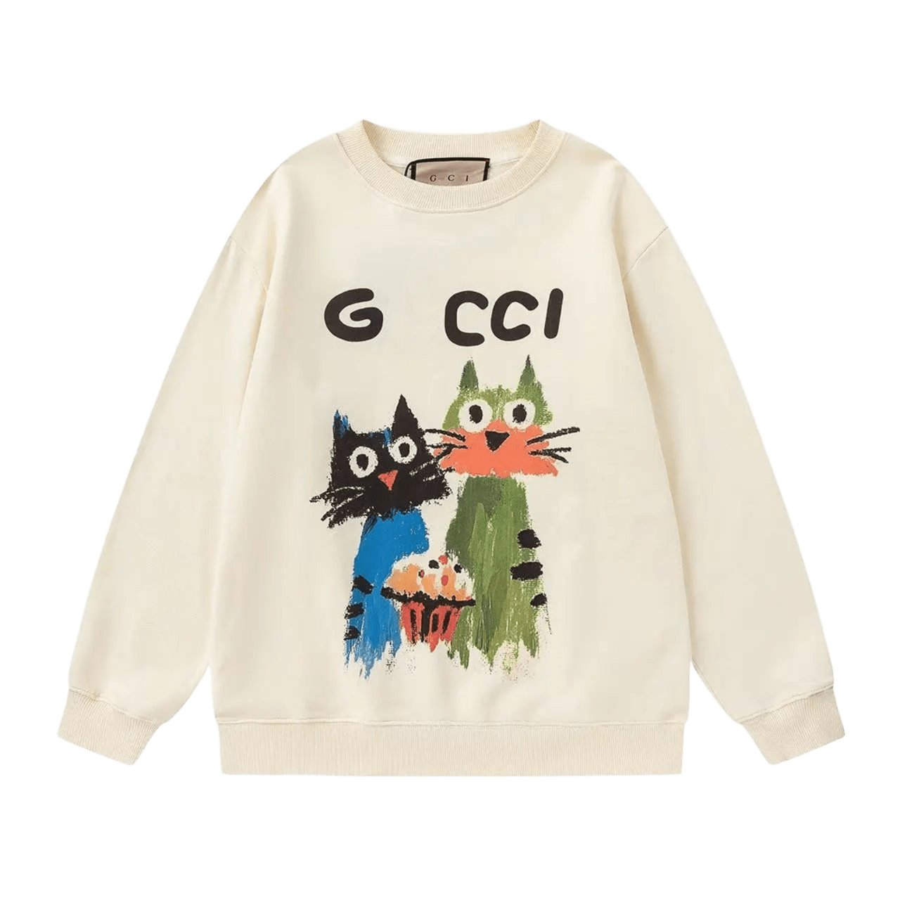 Gucci Off-White Cat Print Sweatshirt | Unisex Casual