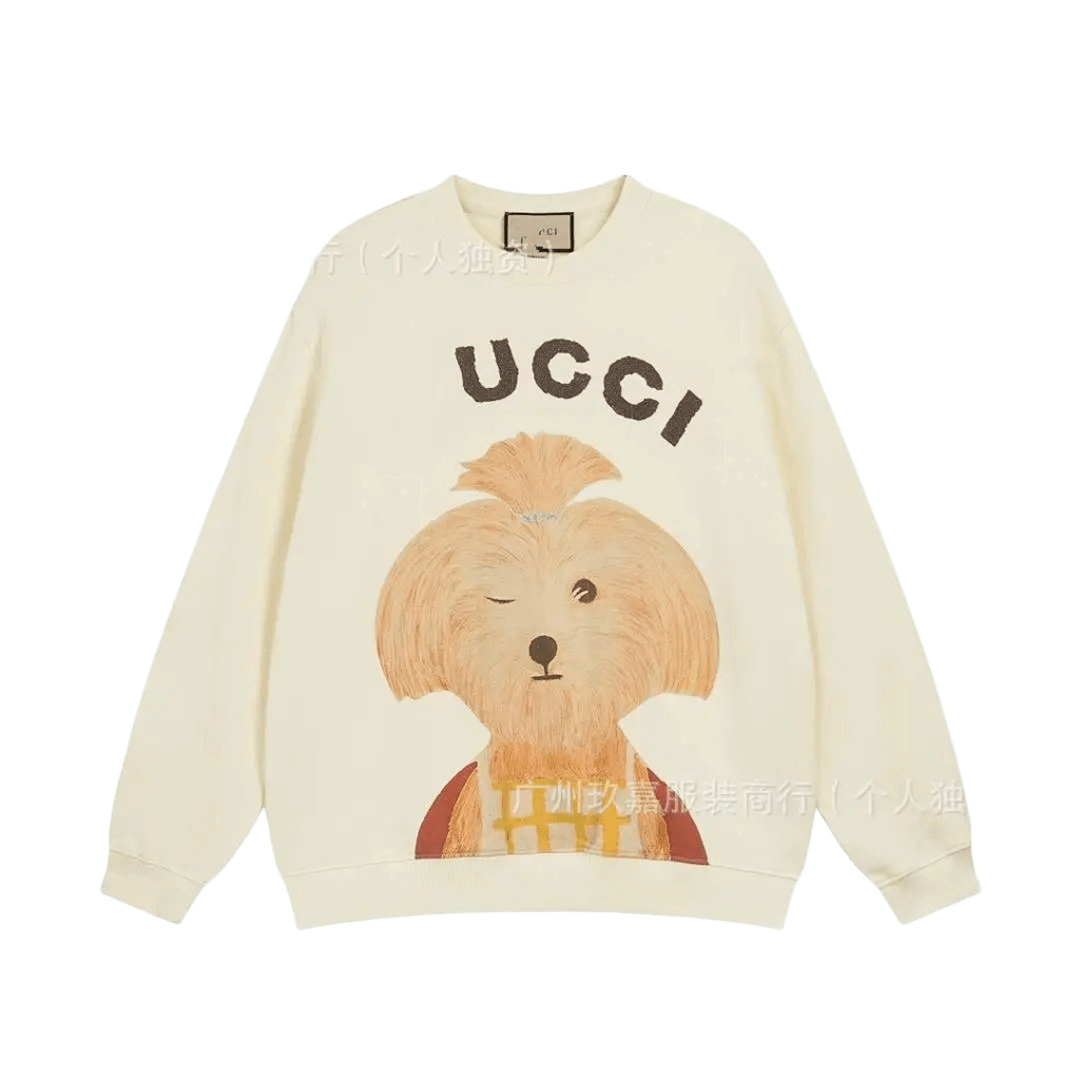 Gucci Off-White Cotton Hoodie with Playful Puppy Print