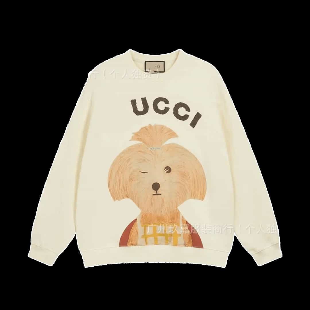 Gucci Pet Hoodie: Cream Cotton Dog Print Unisex