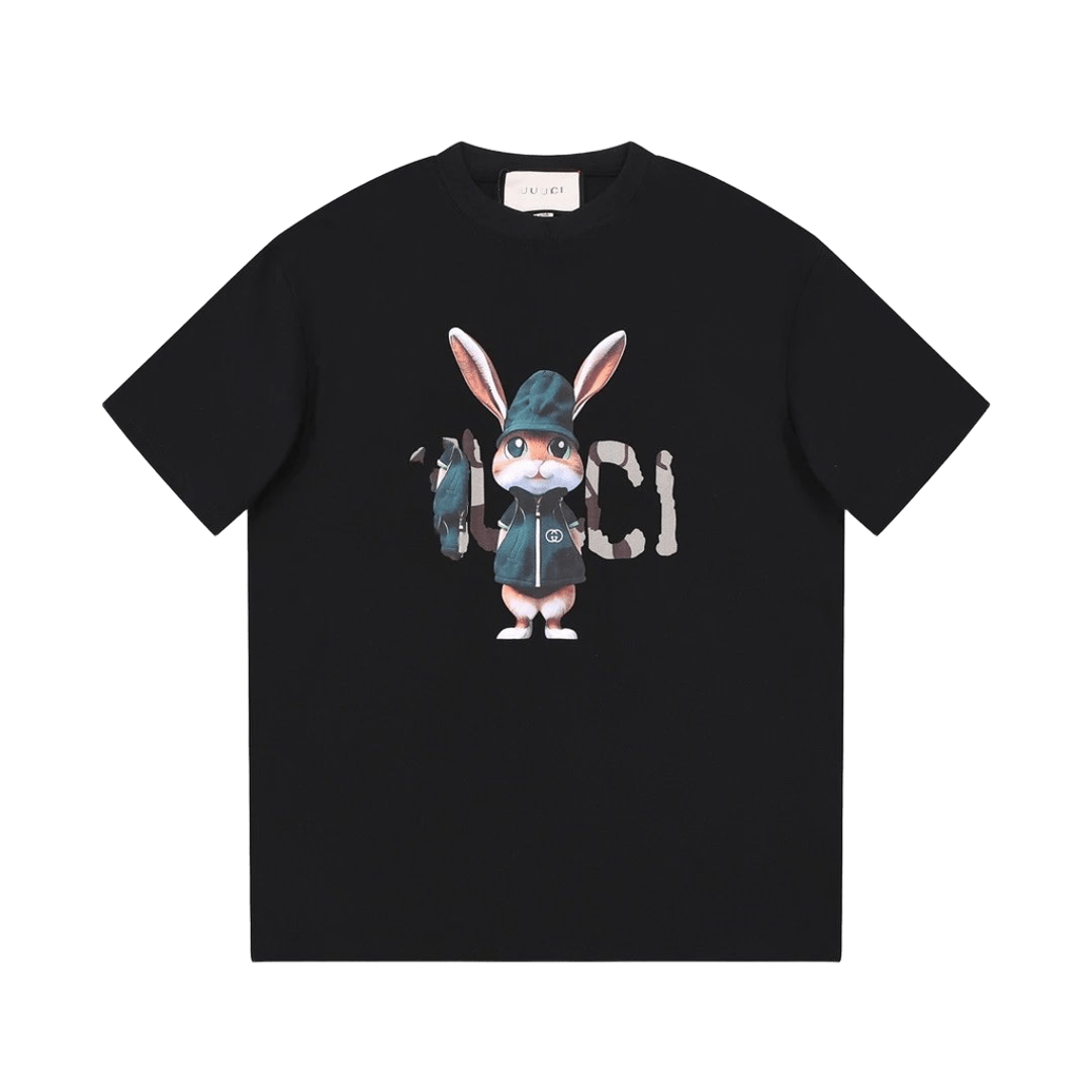 Gucci Rabbit Print Cotton T-Shirt: Unisex Black Tee
