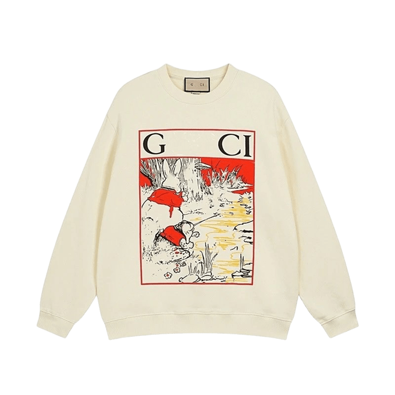 Gucci Retro Beige Cartoon Print Unisex Sweatshirt, Cozy